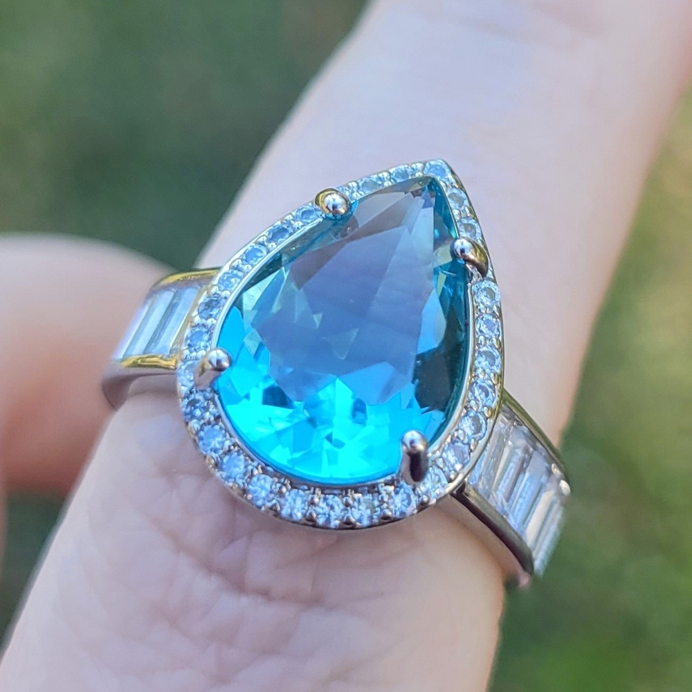 Stunning Sapphire Blue Pear Cut Teardrop 925 Silver Ring - Picture 3 of 13